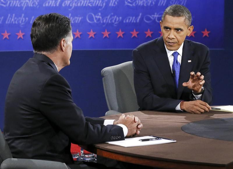 Obama y Romney en el tercer debate presidencial. Foto EFE