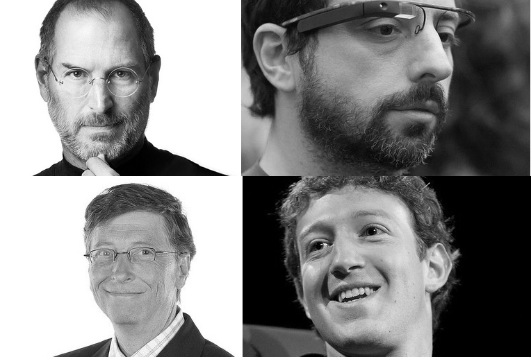 Steve Jobs, Sergey Brin, Bill Gates, Mark Zuckerberg